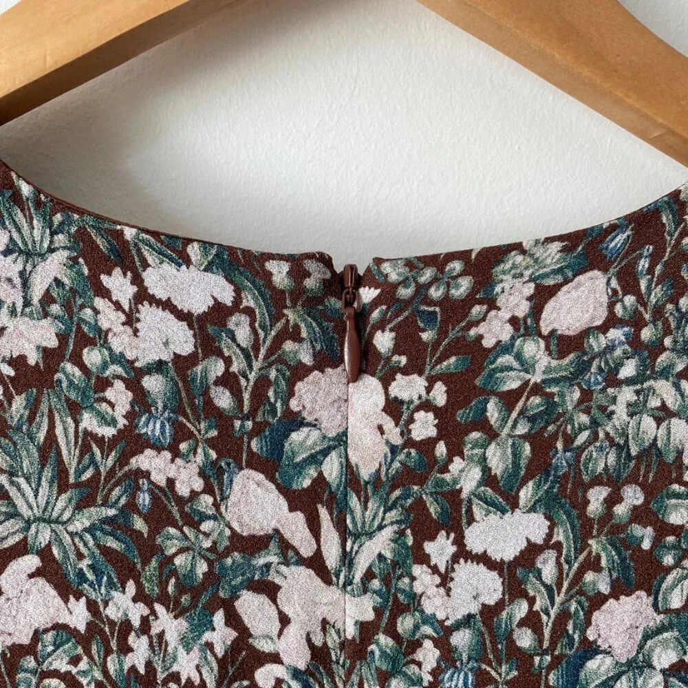 Aritzia Sunday Best Grayson Long Sleeve Mini Dress Brown Floral Size 4 - Picture 6 of 9